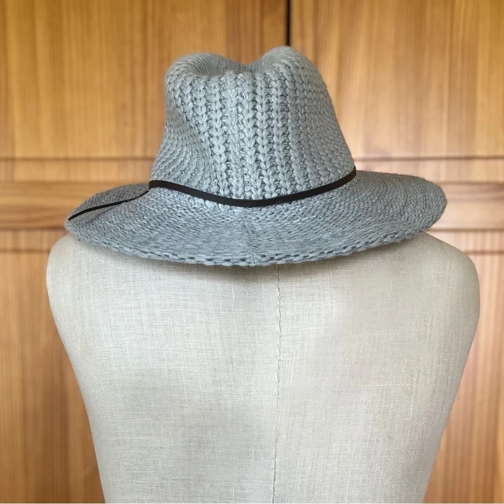C.C Women's Gray Fall Winter Knit Leather Band Wide Brim Panama Fedora Boho Hat